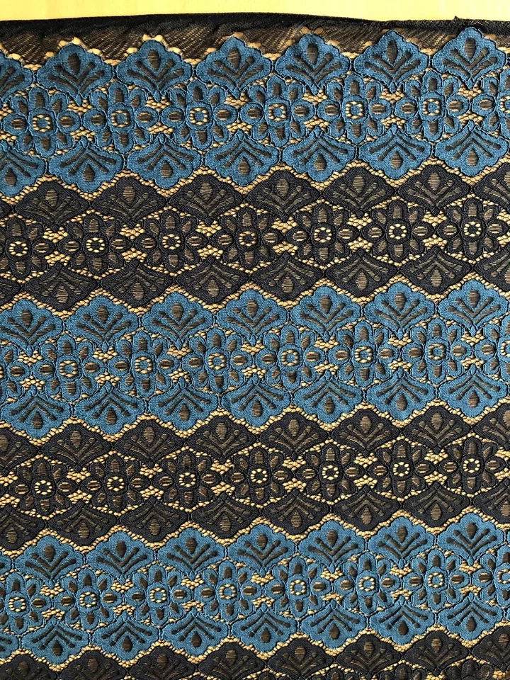 Dark Brown Blue Lace Nylon/Cotton Fabric 54-55”Wide 2 Pieces X 3 Yards Each N - Image 1 of 4