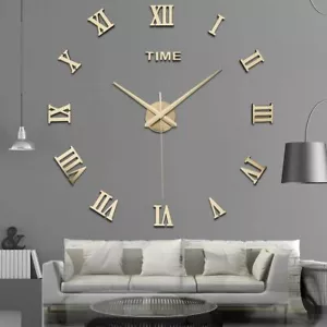 3D Modern DIY Large Wall Clock Mirror Surface Sticker Home Art Design Decor US - Picture 1 of 17