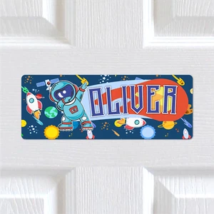 Letrero personalizado de cualquier nombre METAL Spaceman cohete dormitorio puerta placa. Niños y niños - Imagen 1 de 4