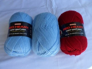 3 Piece Lot RED HEART SUPER SPORT YARN Coats & Clark 3oz./3 Ply Acrylic - Picture 1 of 8