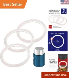 Food-Safe Silicone Gasket Set Fits Thermos Stainless King - 3 Pack, Easy Install - Picture 1 of 8