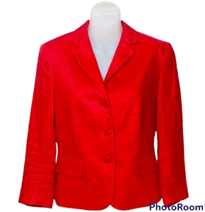 Chaps Linen Blazer Womens 4 Single Breasted Jacket Lined 3 Button 2 Pocket Flaps - Picture 1 of 12