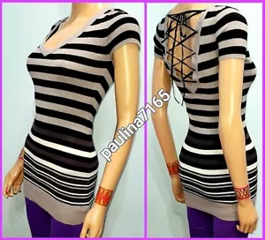 2b BEBE MULTI STRIPE Lace-Up Tunic Knit Top, SMALL(also fit XS) #T142 - Picture 1 of 3
