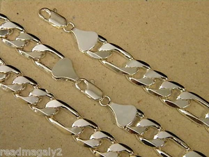 Men's XXL Figaro Necklace Chain & Bracelet Set Silver Plated 30in Long 13mm Wide - Bild 1 von 4