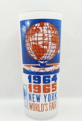 THE UNISPHERE NY STATE WORLDS FAIR 1964-65 FROSTED DRINKING GLASS TUMBLER NOS - Image 1 of 4