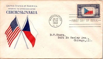 GOLDPATH: US COVER 1943 WASHIGNTON,DC.FDC.CZECHOSLOVAKIA,FLAG CV871_P28 - Image 1 of 2