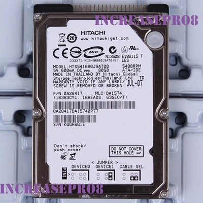 Hitachi 80GB HTS541680J9AT00 5400 RPM IDE 8MB 2.5" Laptop HDD Hard Disk Drive - Image 1 of 2