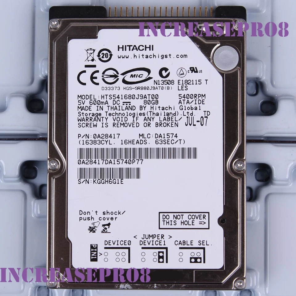 Hitachi 80GB HTS541680J9AT00 5400 RPM IDE 8MB 2.5" Laptop HDD Hard Disk Drive - Image 1 of 2