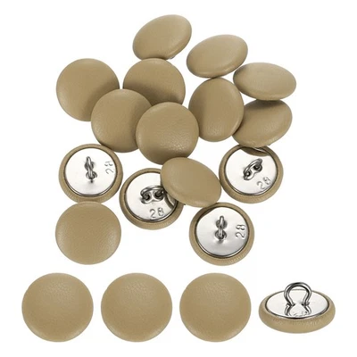15Pcs Leather Covered Buttons, 18mm 28L Round Metal Shank Buttons, Khaki - Image 1 of 4