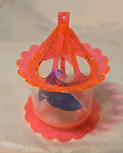 Vtg Spinner Christmas Tree Plastic Metal Ornament MCM Bird Cage Neon Pink  - Picture 1 of 8