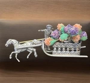 Antike viktorianische Silber Blumenwagen Pferd Buggy Handarbeit Brosche Millinery Stiele - Bild 1 von 10