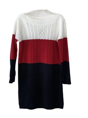 Tommy Hilfiger Women's White Red Black Colorblock Sweater Dress Sz L - Image 1 of 4