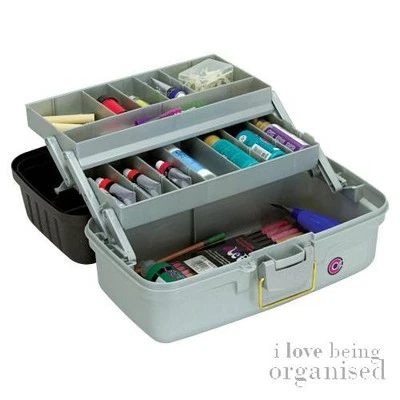 Grey Medium 2-Tray Caddy Art Box Craft Tool Carrier Organiser - Image 1 of 4