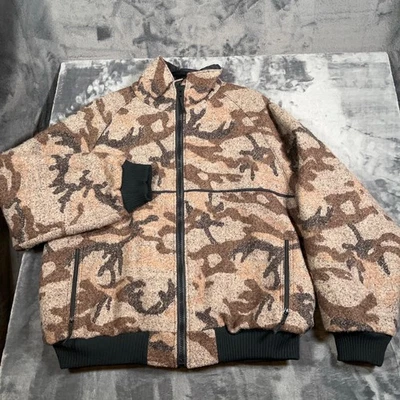 Vintage Sleeping Indian Designs Jacket Mens Large Wool Camo Bomber USA 80s 90s - Image 1 of 4