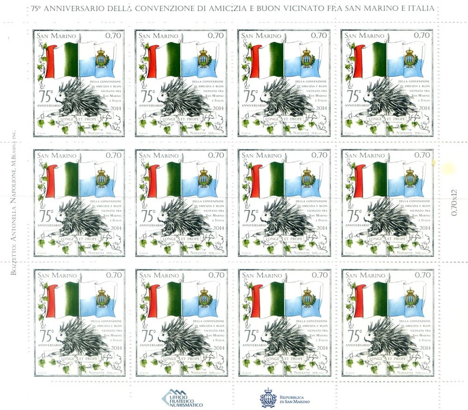 San Marino. Amistad con Italia 2014. Mini sábana. Foto 1 de 1