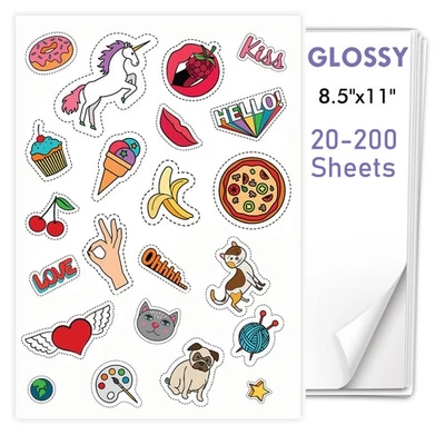 Lot 8.5"x11" Printable Vinyl Sticker Paper Glossy Waterproof for Inkjet & Laser - Image 1 of 4