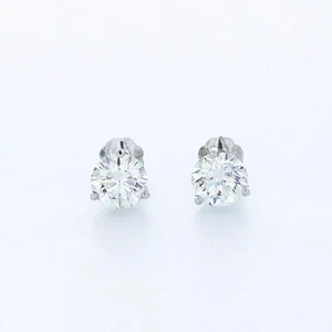 Solid 14K White Gold Stud Earrings Classic 2.05 CT Round Natural Diamond F VS2 - Picture 1 of 10