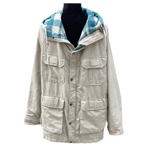 Vintage Mountain Trails Hiking Parka 90s Khaki Wool Blend Lined Jacket - Mens XL - Picture 1 of 11