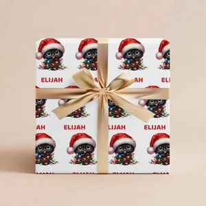 Personalized Funny Cat Christmas Wrapping Paper Roll, Custom Name Gift Wrap - Picture 1 of 4