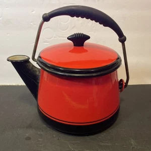 Vintage Enamelware 44 Tea Kettle Red Black Vollrath Kook King Ware - Picture 1 of 15