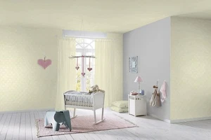 CHILDRENS NURSERY GIRLS YELLOW WHITE HORSES HORSE FEATURE WALLPAPER 290400 RASCH - Picture 1 of 2