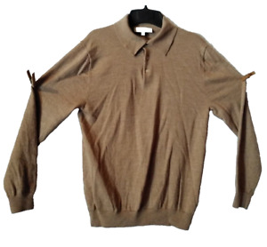 Turnbury Men's M Brown LS Polo Front Extra Fine Merino Wool Sweater NWOT