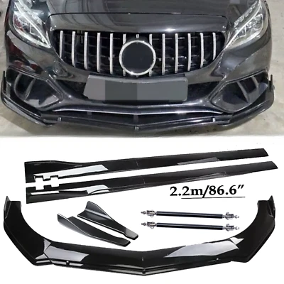 For Mercedes-Benz E200  Front Bumper Lip 86" Side Skirt Rear Bumper Glossy Black - Imagem 1 de 4