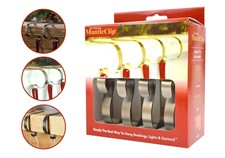 4 Christmas Stockings Lights Garland Holders Hangers Hooks Mantel Fireplace Set