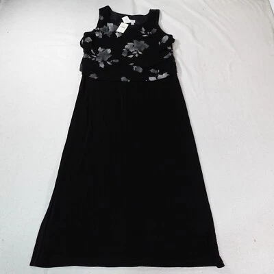 Coldwater Creek Dress Womens 14 P Black Long Rayon Floral Tiered Scoop New - Image 1 of 4