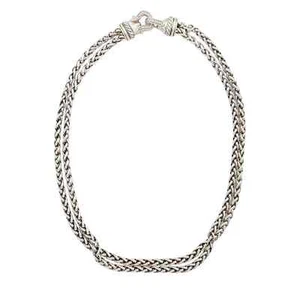 David Yurman 18k Gold & 925 Pave Diamond Double Buckle Wheat Chain Necklace 16'' - Picture 1 of 8