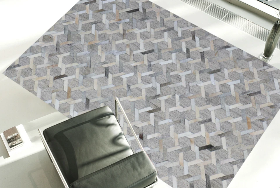 Alfombra hecha a mano con retazos gris cuero de vaca y jaquard alfombra para el hogar alfombras Foto 1 de 4