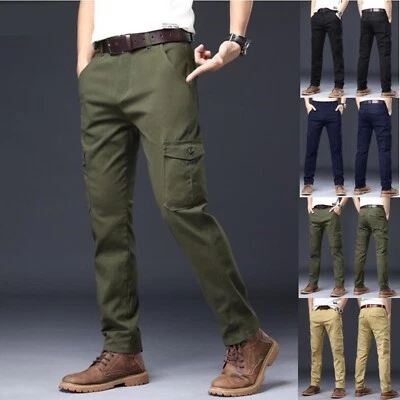 Mens Combat Cargo Pants Work Trousers Skinny Military MultiPockets Chino Bottoms - Image 1 of 4