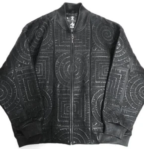 Al Wissam Leather Black Embossed Logo Embroidered Jacket Size 54 31.9in Length - Picture 1 of 10