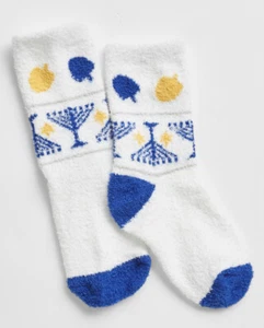 NWT GAP KIDS FUZZY COZY SOCKS OFF WHITE HANUKKAH PRINT SIZE S/M - Picture 1 of 6
