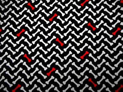 Dog Fabric 3/4 Yard Red White Puppy Dog Bones on Black Premium Cotton - Image 1 of 2