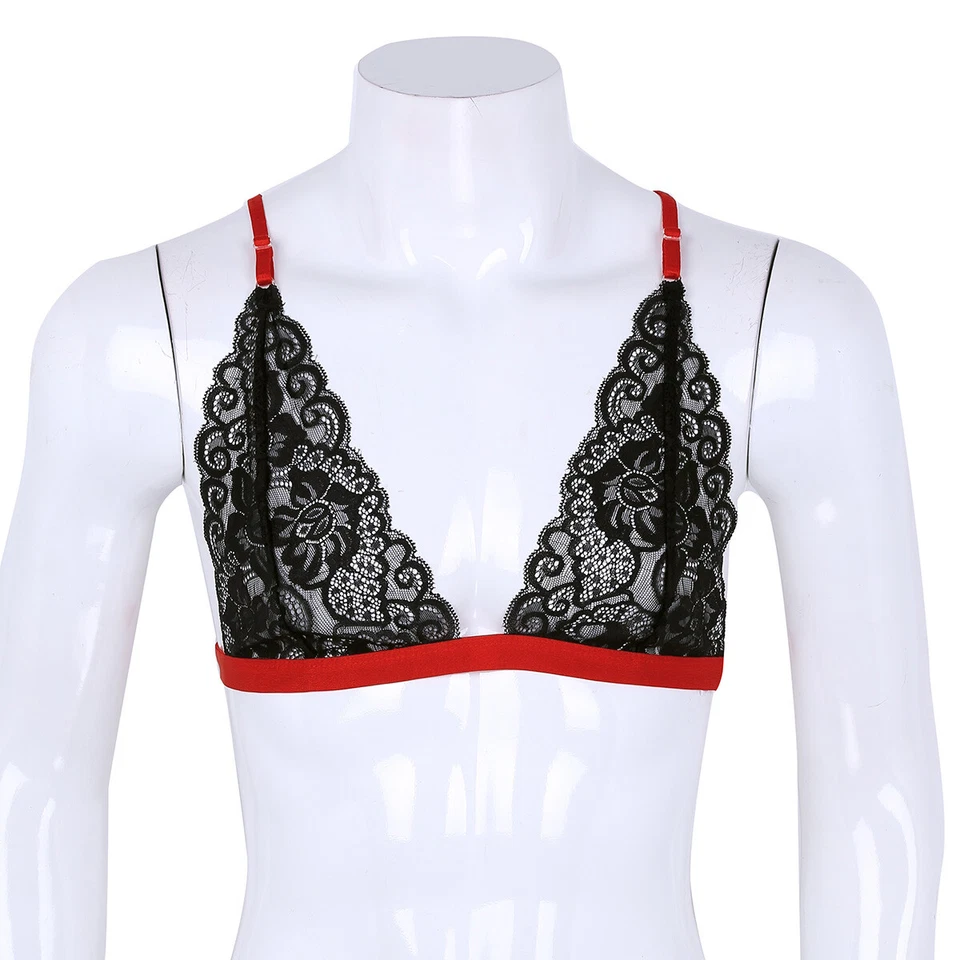 Sujetador de Entrenamiento de Encaje para Hombres EE. UU. Lencería Transparente Hombre Bralette Top Travesti Fiesta Foto 1 de 1