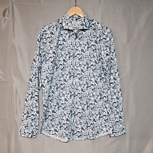 Thomas Maine Mens My Favorite Shirt Size 15.5 Blue Two-Ply Cotton Paisley Italy - Picture 1 of 10
