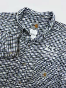 Carhartt FR Button Shirt Herren XLT Tall blau kariert feuerflammhemmend L/S lesen - Bild 1 von 17