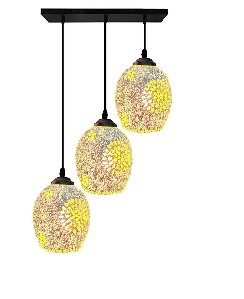 Moroccan Lantern Ceiling Mosaic Chandelier Hanging 3 Lamps Turkish Pendant Light - Image 1 of 4