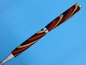 Fancy Slimline Ballpoint pen in Silver Finish with Color Grain Wood - Picture 1 of 13