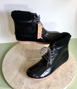 Avanti Italian Black rain boots fleece linned duck boots size 11 monogrambles - Picture 1 of 12