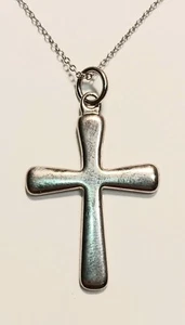 Vintage Sterling Silver Cross Pendant Necklace 18" Long - Picture 1 of 5
