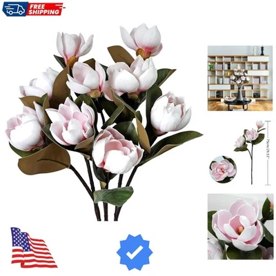 3 Piezas Flores de Magnolia Artificiales, 29.5" Largo Rosa Magnolia Tallo Flor, Imitación... Foto 1 de 4
