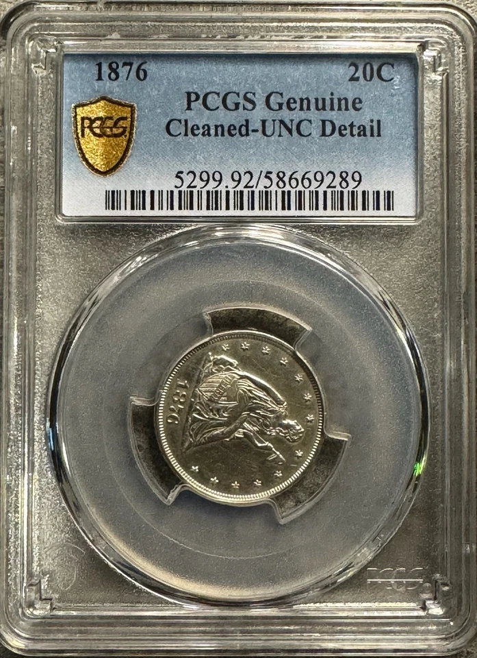 1876 Twenty Cent Piece 20C PCGS UNC Detail Cleaned Beauty Low Mintage Free Ship - Image 1 of 3