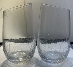 Set 2 Bicchieri Vetro Crackle Trasparente Pier 1 Cerchio Angolare 5 7/8” Alto Divertente ed Elegante - Foto 1 di 10