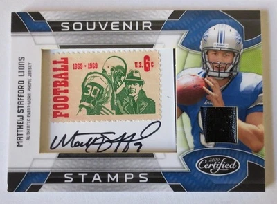 2009 CERTIFIED MATTHEW STAFFORD AUTOGRAPH STAMP WORN 2 CLR JERSEY /10 ULTRA RARE - Image 1 of 2