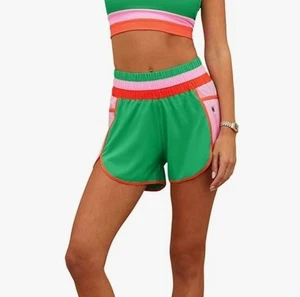 BEACH RIOT Cliff Shorts High Waist WOMENS SZ X-SMALL Island Green Colorblock NWT - Picture 1 of 9