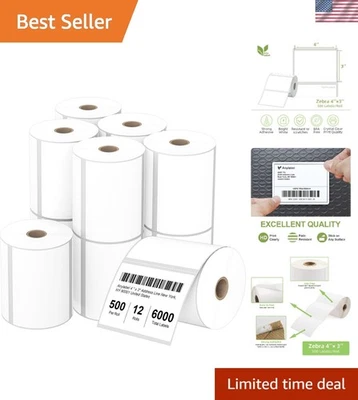 Direct Thermal Labels 4x3 - 12 Rolls, Compatible with Zebra - Image 1 of 4