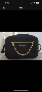 New Michael Kors Jet Set Large Logo Crossbody Purse New NWT $388 Black Sexy MK - Picture 1 of 5
