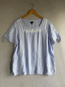 Talbots Bluse Damen 2x blau bestickt Boho Beachy Resort 100% Leinen - Bild 1 von 8